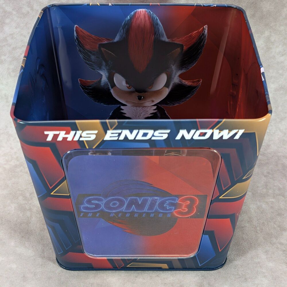 Sonic The Hedgehog 3 Movie Popcorn Tin Metal Bucket Shadow Tails Knuckles Sega